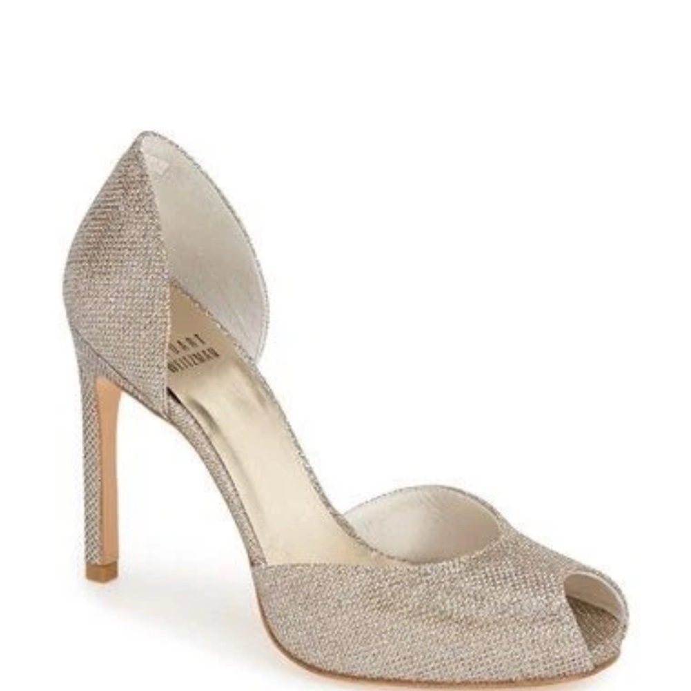 Stuart Weitzman Silver Stiletto Heels Peep-Toe